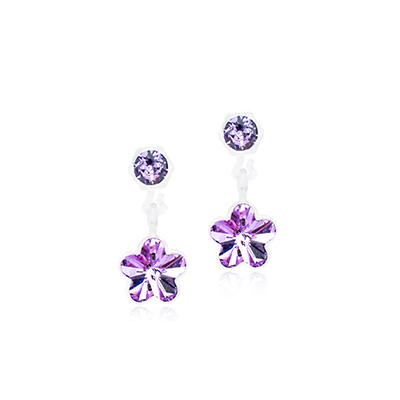 orecchini con fiori pendenti viola della collezione Diadema di Blomdahl
